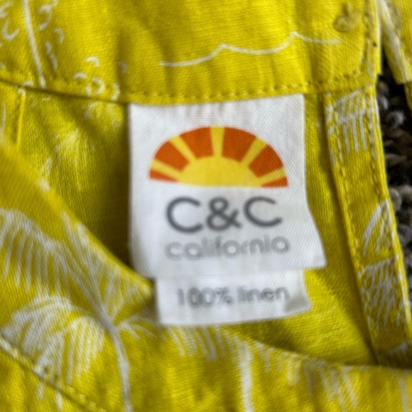 C&C California 100% linen vibrant yellow tropical dress/swim cover S - Picture 6 of 9